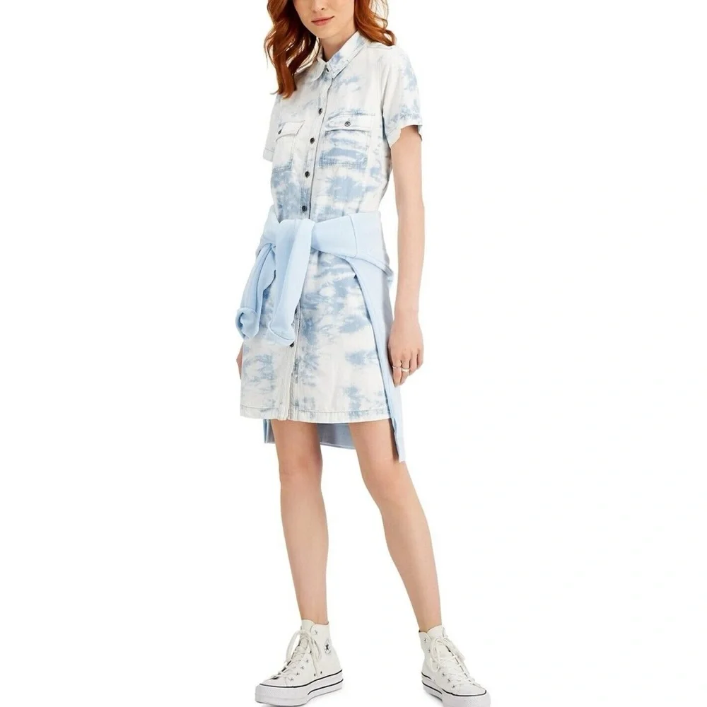 Style & Co NWT❗️Bleached Denim Tie-Dye Button-Up Dress - Picture 1 of 6